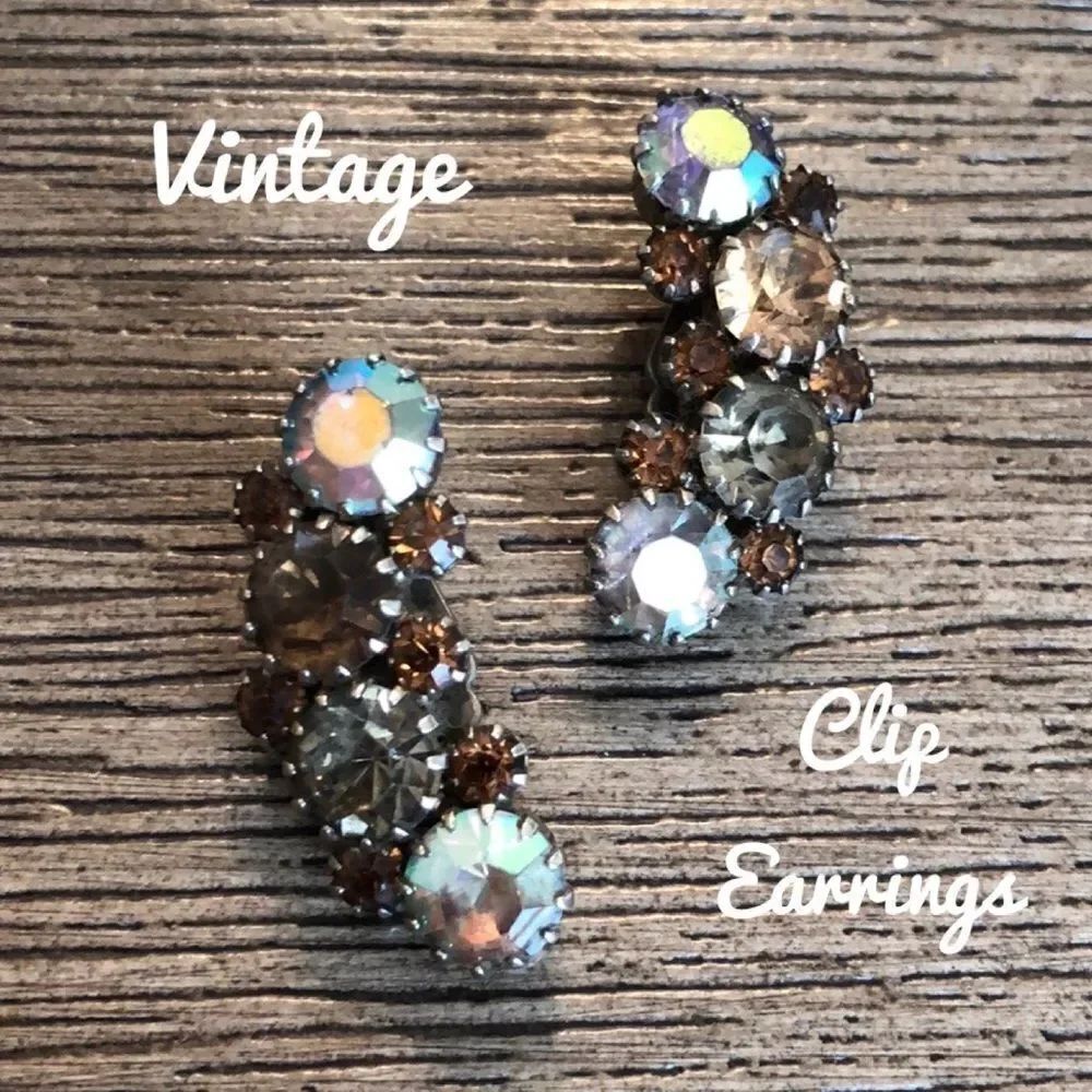 Brown Aurora Borealis Austrian Crystal Clips